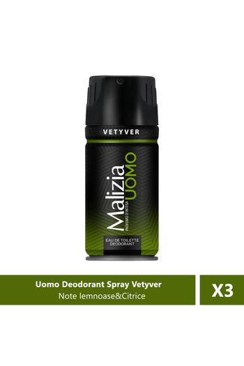 Malizia Uomo Deodorant Spray Vetyver, 150 ml X 3 Pieces
