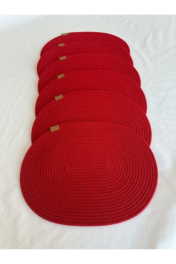 HHKARTS Jute Placemat, Table Decor Supla Oval Red 30X40 Set of 6