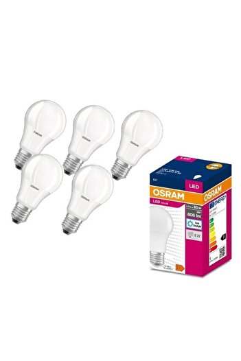 Osram Set 5 becuri LED, E27, 8.5W, echivalent 60W, lumină rece, 6500K, 806 lm