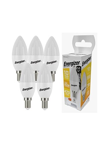 Energizer Set 5 becuri LED Energizer, E14, 4.9 W, 470 lm, 4000k, lumină neutră, clasa energetică F