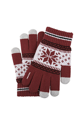 TECOS Winter touchscreen gloves for adults, Tecos®, universal size, red with Nordic pattern