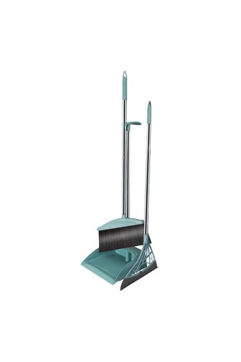 Briggs Set broom, dustpan with handle, and silicone broom, Flippy, for household use, Light blue