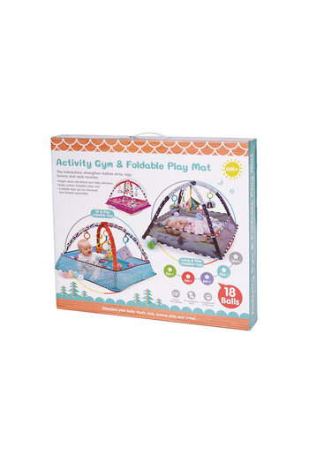 SERSIMO Baby playpen, 76x76x50 cm, pink – with toys, balls and interactive arcades