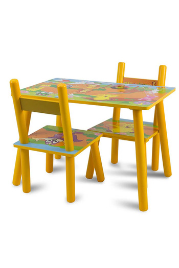 OEM Set masă și 2 scaune pentru copii, din MDF, dimensiuni 59x39x40 cm, model Paradisul Animalelor