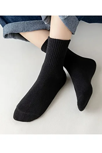 Esinti Unisex Plain College Black Socks 5 Pairs Socket Socks