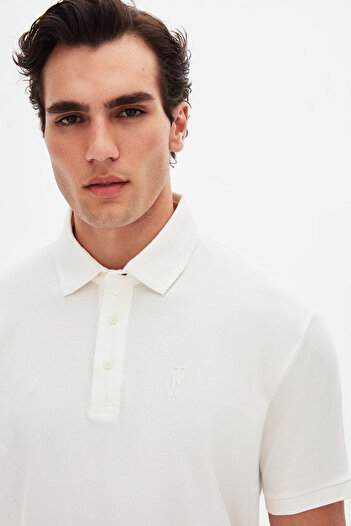 Twn Slim Fit Ecru Pique Textured Polo T-Shirt