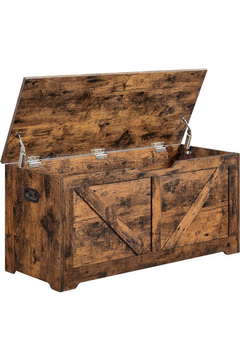 VASAGLE Banca de depozitare tip cufar, cu 2 balamale de siguranta, stil hambar, 40x100x46cm