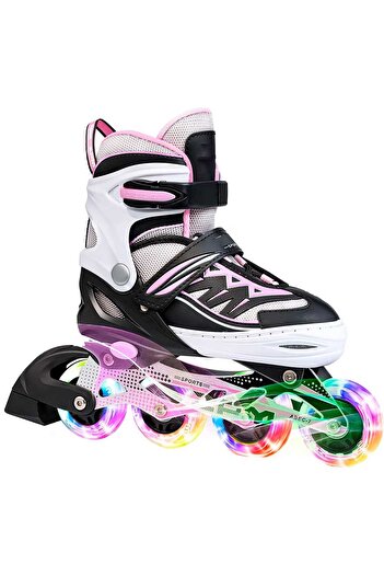 Elindor Adjustable rollers for children and adults, luminous silicone wheels, PM01 size L 37-39, white/pink