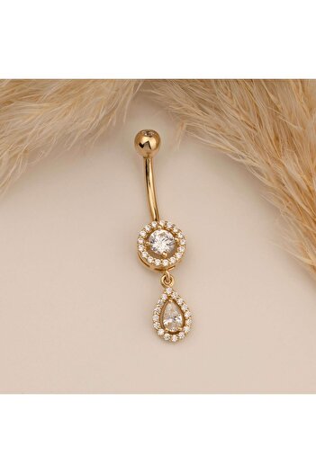 Dianora Piercing 14 Ayar Altın Damla Taş Sallantılı Göbek Piercing
