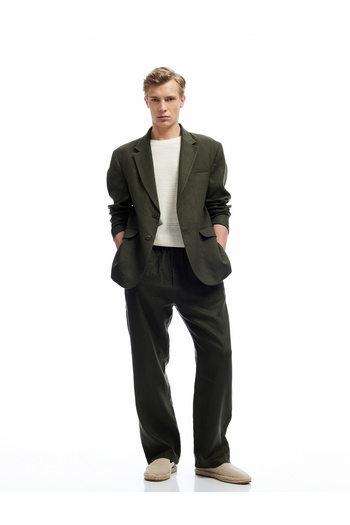 Koton Linen Cotton Blended Chino Trousers with Lace-Up Waist