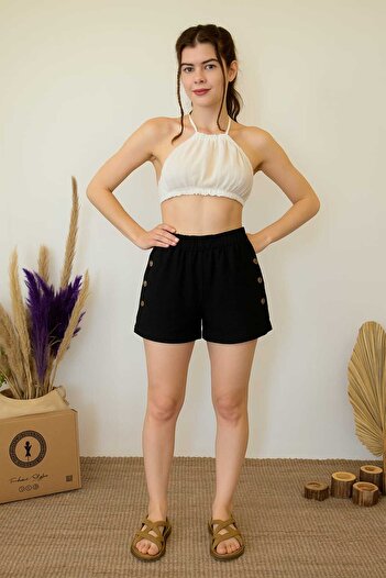 ARİNNASİDE Muslin Shorts with Buttons on the Sides