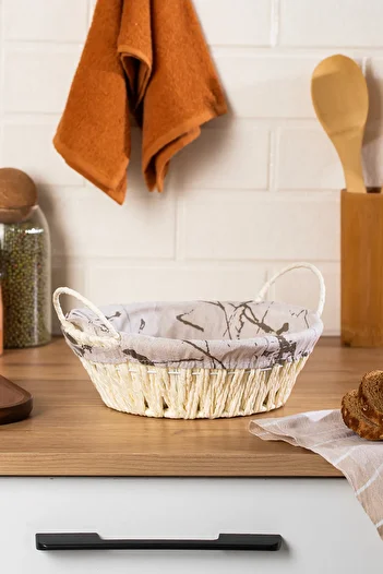 Porsima Mio-020 Straw Look Round Bread Basket with Handles White 24,5cm