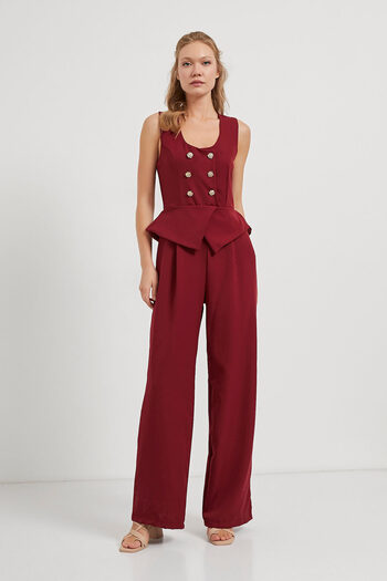 Arma Life Women's Summer Strap Buttoned Burgundy Trousers Jumpsuit