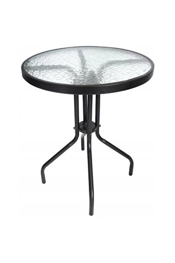 SERSIMO Masa pentru gradina sau balcon, cadru metalic, blat sticla, 60x70cm, negru