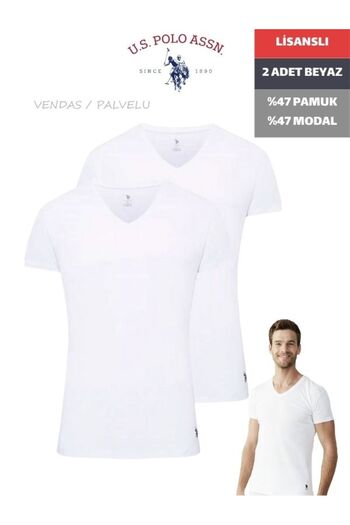 U.S. Polo Assn. Licensed 47% Cotton 47% Modal Men's Short Sleeve V Neck Undershirt 2 Pack / White
