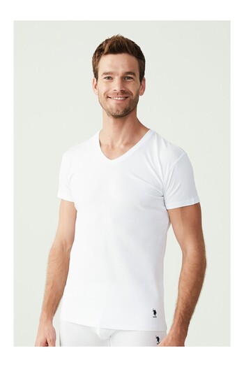 U.S. Polo Assn. Licensed 47% Cotton 47% Modal Men's Short Sleeve V Neck Undershirt 2 Pack / White
