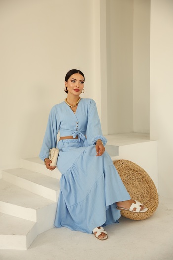 Vegove Wrapped Skirt Suit Baby Blue