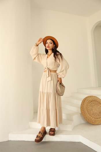 Vegove Bürümcük Skirt Suit Cream