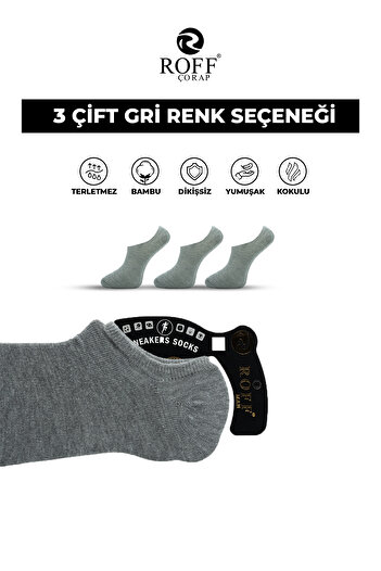 ROFF ÇORAP Bamboo Men's Sneaker Socks Seamless Invisible Ankle Sports Socks 3 Pack
