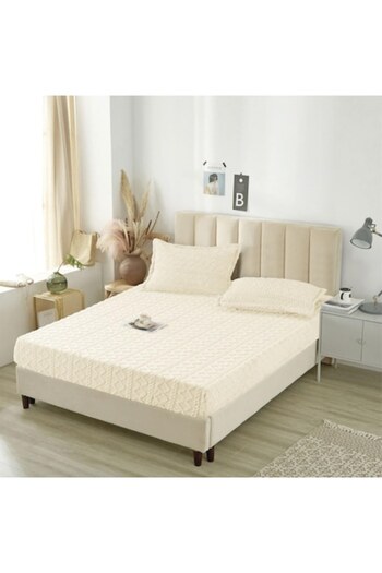 OEM Husa si 2 fete perna, Cocolino, Sherpa Throw, Tricot, 3 Piese, 180x200cm, Alb Unt