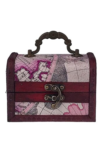 OEM Wooden Box with Drawn Map and Handle, 12x9cm, Multicolor