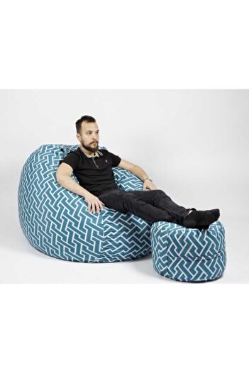 Pufrelax Set Fotoliu King Size cu Otoman (suport picioare), Material Textil - Zippity Turquoise