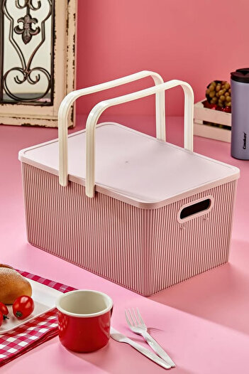 Genel Markalar 5 PARÇA PEMBE TAŞINABİLİR 17 LT. PİKNİK SEPETİ