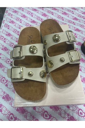 LAMEDORE Black Double Buckle Women's Casual Slippers with Gold Detail