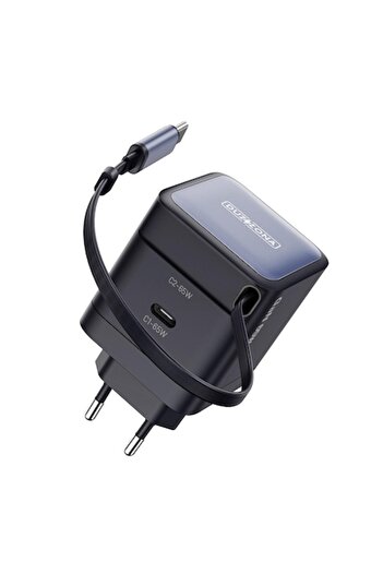 DUZZONA Încărcător de perete GaN, 2X USB-C, 65W, U48, Policarbonat, T10, Negru