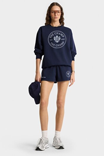 The Champ Clothing Women's Navy Blue the Champ Embroidered Double Suit Sweatshirt and Pocket Shorts Casual Sports Combination