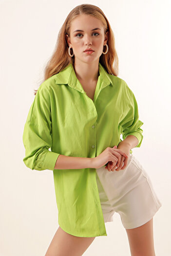 Merterium Women's Oversize Long Shirt Çağla 1001