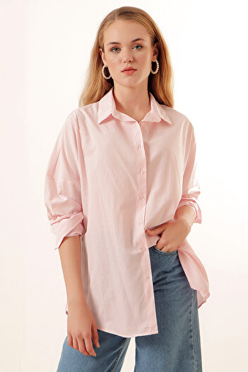 Merterium Women's Oversize Long Shirt Powder 1001