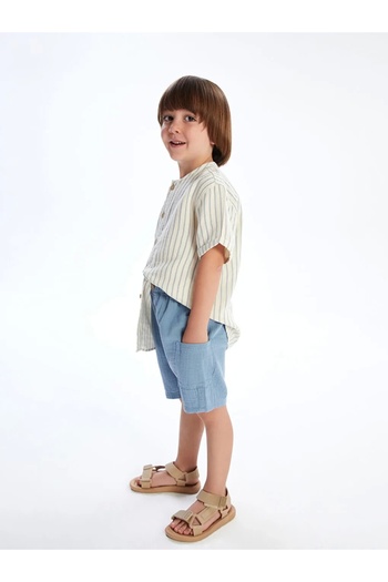 LC Waikiki Lcw Kids Beige Striped 100% Cotton Boys Shirt and Shorts 2 Pcs