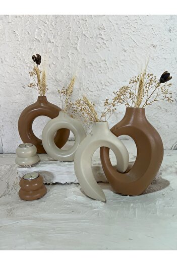 Zigzag Home Διακοσμητικό σετ βάζων και κεριών 6 τεμαχίων / Βάζο με δαχτυλίδι, βάζο με βελανιδιά, σετ κεριών τελεστικού μεγέθους