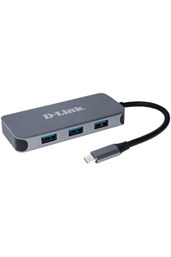 D-Link HUB USB DUB-2335, USB tip C, cablu de 10 cm, argintiu metalizat