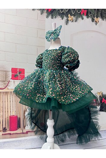 Nissa Green Stone Tailed Girl's Evening Dress