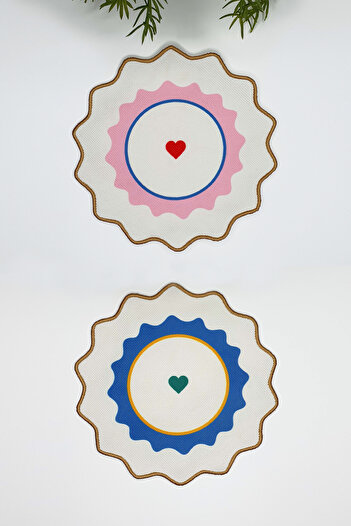 decofav Pack of 2 Heart Pop Colorful Heart Embroidery Edge Cocktail Napkins 2 Pieces