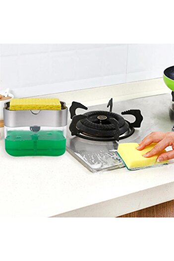 tafce Two-in-One Push-Push Practical Liquid Soap Dispenser Pump and Dishwashing Sponge Chamber