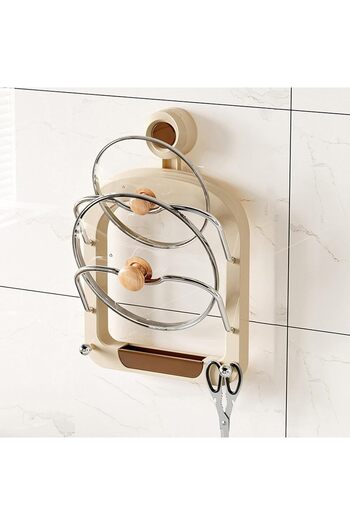 btm home Vacuum Pot Lid & Cutting Board Holder - Vacuum Adhesive Wall & Inside Cabinet Shelf