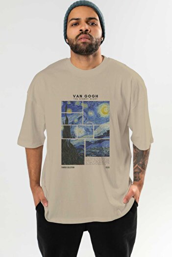 Ankhises Van Gogh The Starry Night μπροστινό εμπριμέ μπλουζάκι μεγάλου μεγέθους Ανδρικό γυναικείο βαμβακερό μπλουζάκι με λαιμόκοψη