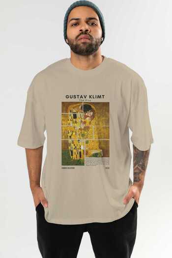 Ankhises Gustav Klimt The Kiss μπροστινό εμπριμέ μπλουζάκι Oversize Ανδρικό Γυναικείο Βαμβακερό μπλουζάκι με λαιμόκοψη