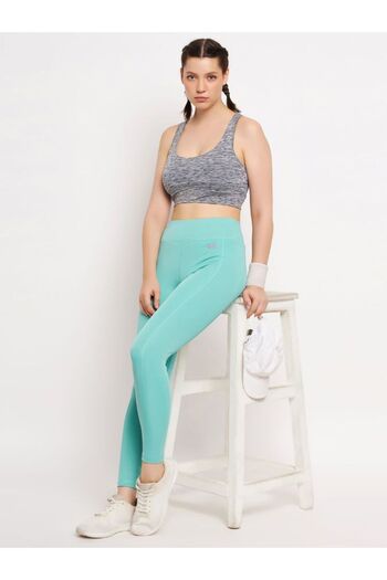 iza High Rise Printed Active Tights in Mint Green with Side Pocket