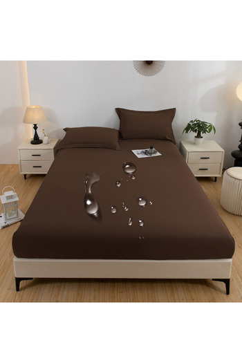 Choice 99x190cm Brown 1PC waterproof soft skin frosting solid color bed cap dust cover Mattress cover sheet