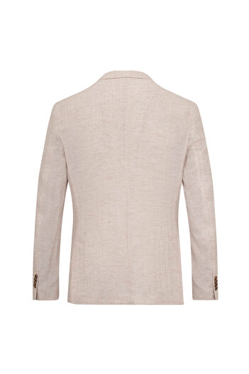 Hatemoğlu Beige Comfort Fit Mono Collar Linen Jacket