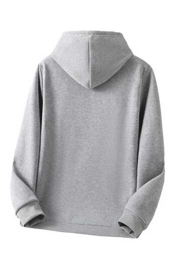 caddekombin  Dave Printed Hooded Pocket Cotton Gray Sweatshirt