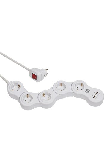 Brennenstuhl Prelungitor reglabil 5 prize si 2 USB-uri, 1,4m, Comutator de siguranta