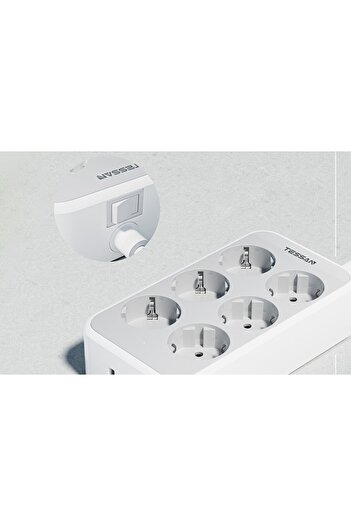 TESSAN Extension cord TS-PS02DE, 6 outlets, 2 X USB-A, 1X USB-C, fast charging 25W