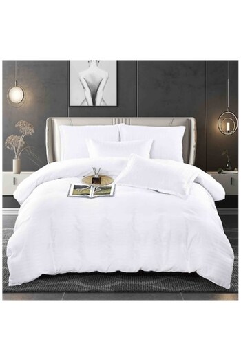 JOJO HOME Lenjerie de Pat Damasc 6 Piese, Dungi Duble, 230 x 240 cm Alb