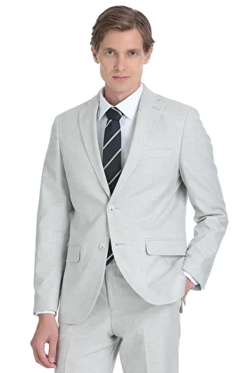 Hatemoğlu Gray Slim Fit Mono Collar Linen Suit