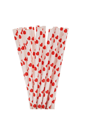 Paper Straws Biodegradable straws, Paper Straws, white with red hearts, 100pcs/set